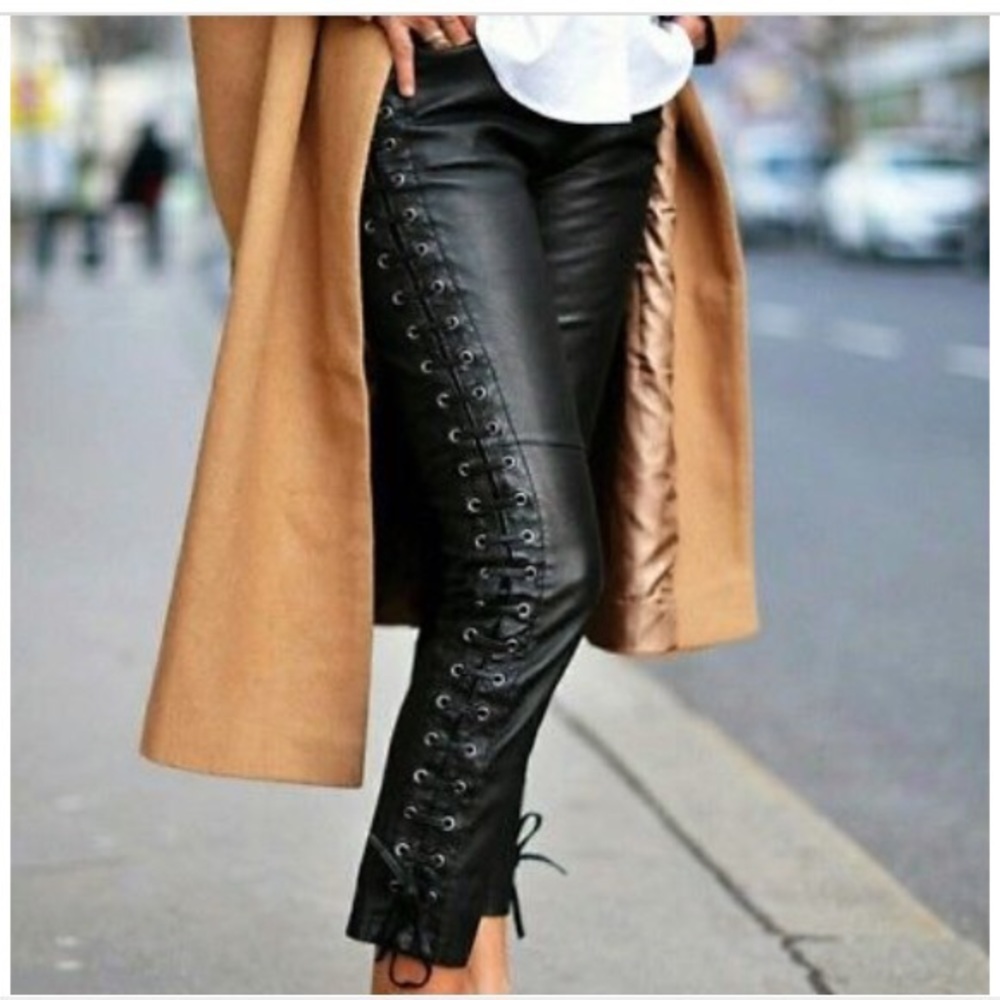Isabel Marant h&m real leather lace up pants 8